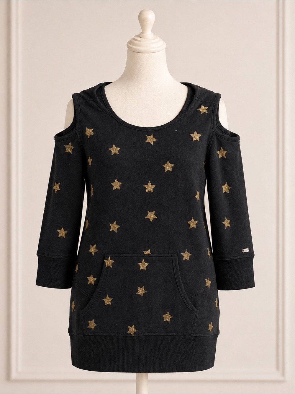 Tommy Hilfiger Black Cold-Shoulder Sweatshirt with Gold Stars